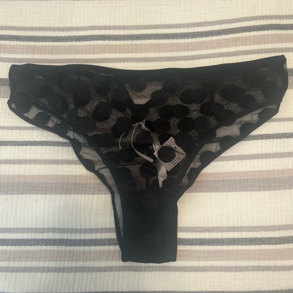 Anthropologie Black Sheer Polka Dot Panties